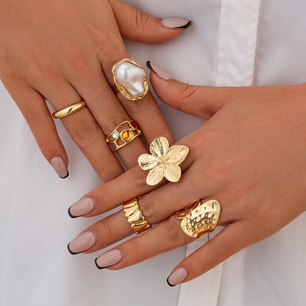 6pcs Stackable Adjustable Chunky Rings Set - Perf… - image 3